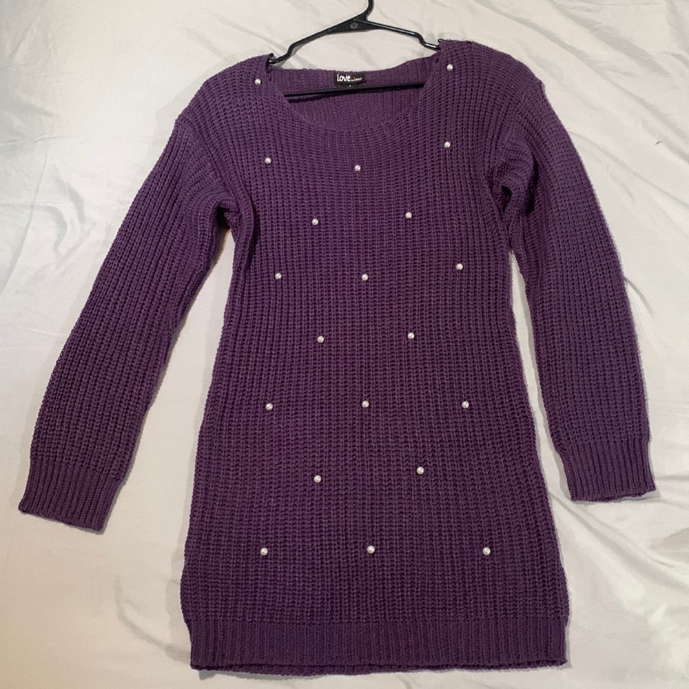 Purple Knitted Jumper with Pearls